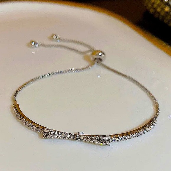 Silver Bracelet, Bow Tie Bracelet, Bowknot Bracelet, Cubic Zirconia, Anniversary - Picture 7 of 16